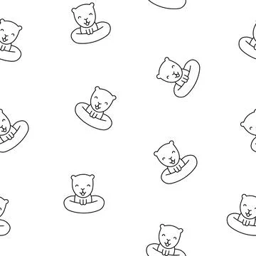 Cute capybara. Seamless pattern. Coloring Page. Stock Illustration