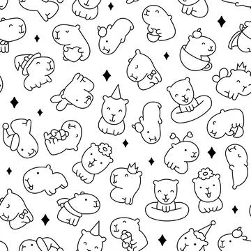 Cute capybara seamless pattern set Stock Illustration