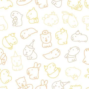 Cute capybara seamless pattern set Stock Illustration