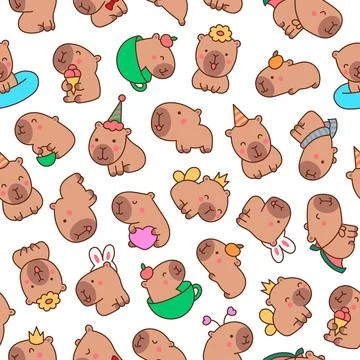 Cute capybara seamless pattern set Stock Illustration