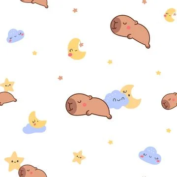 Cute capybara seamless pattern set Stock-Illustration