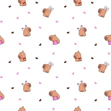 Cute capybara seamless pattern set Stock Illustration