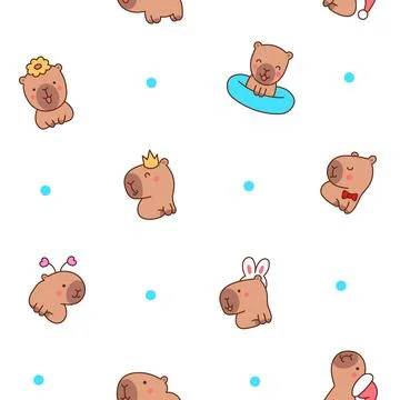 Cute capybara seamless pattern set Illustrazione stock