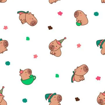 Cute capybara seamless pattern set Stock-Illustration