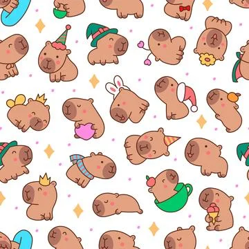 Cute capybara seamless pattern set Illustrazione stock