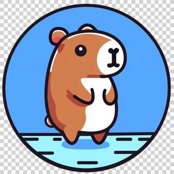 Cute capybara set. Funny flat cartoon animal collection.In the blue circle Stock Photos