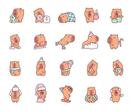 Cute capybara on winter holidays. 스톡 일러스트