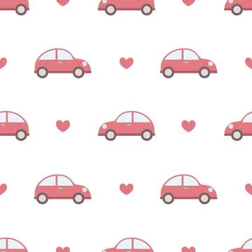 Cute Car Seamless Pattern Vector Stock Illustration