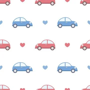 Cute Car Seamless Pattern Vector Stock Illustration