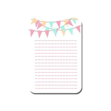 Cute Card with Place for Notes Decorated with Party Flags, Trendy Lined Template Stock Illustration