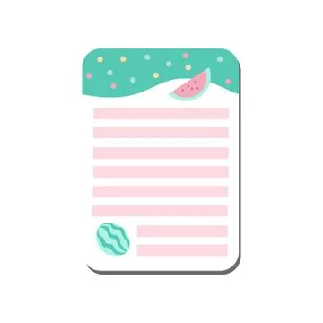 Cute Card with Place for Notes Decorated with Watermelons, Trendy Lined Template 스톡 일러스트