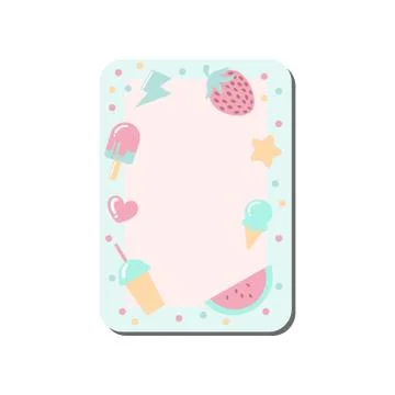 Cute Card with Place for Notes Decorated with Sweets and Fruits, Trendy Lined Stock Illustration