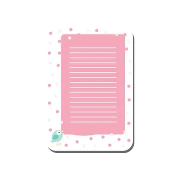 Cute Card with Place for Notes, Trendy Pink Lined Template with Lovely Bird Can Stock Illustration
