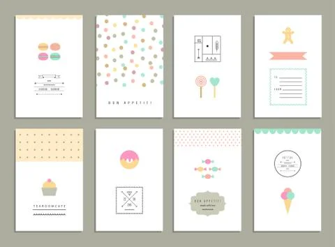 Cute cards with sweets. Stock Illustration