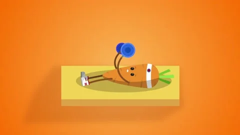 Cute carrot character doing bench press workout with a barbell animation loop Stock Footage 132814998