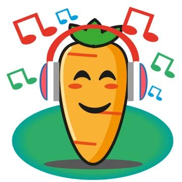 Cute carrot vegetables cartoon listening to the music through headset no back Stock Illustration