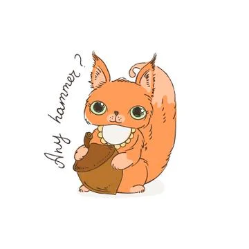 Cute carton squirrel with nut. Vector illustration for kids and children. Stock Illustration