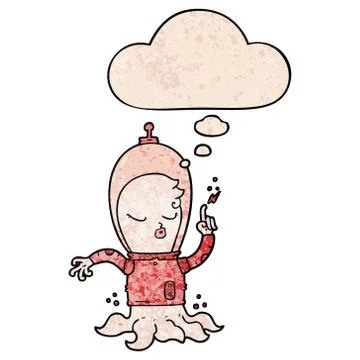 Cute cartoon alien and thought bubble in grunge texture pattern style イラスト素材