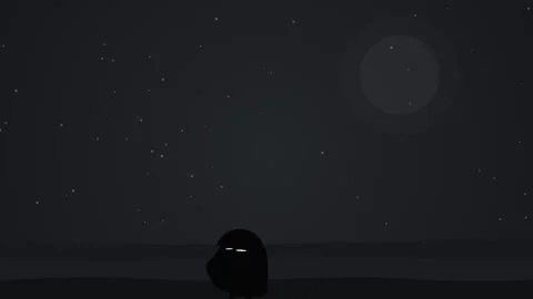 Cute cartoon alien character looking at space stars scene Stock Footage 341846016