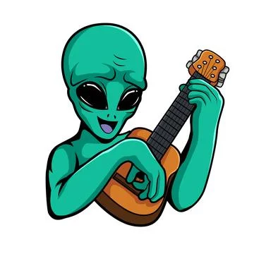 Cute cartoon alien playing mexican guitar. Stock Illustration
