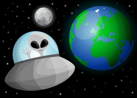 Cute cartoon alien in space Stock Illustration