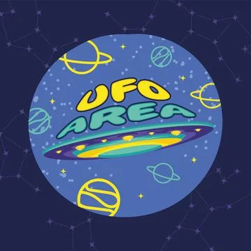 Cute cartoon alien UFO sticker Vector Stock Illustration