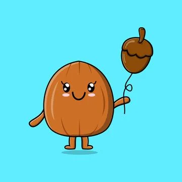Cute cartoon Almond nut float with acorn balloon Illustrazione stock