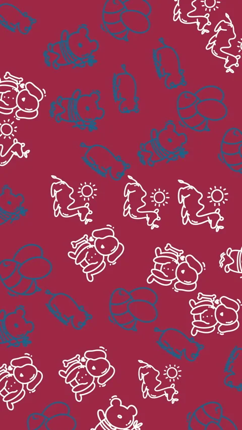 Cute Cartoon Animal Pattern Animated Background RedSeamless Loop Stock Footage 341447469