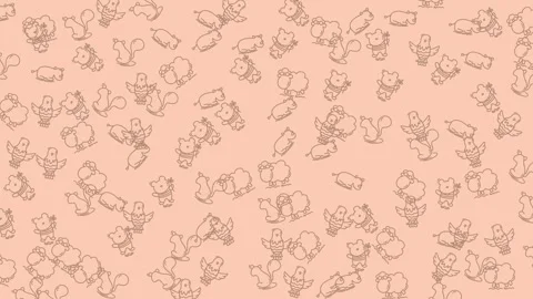 Cute Cartoon Animal Pattern Illustrated Background with Whimsical Squirrel .. Stock Footage 320176010
