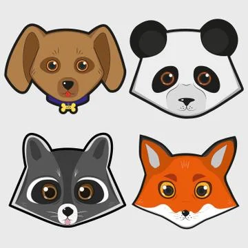 Cute cartoon animals faces pack Stock Illustration