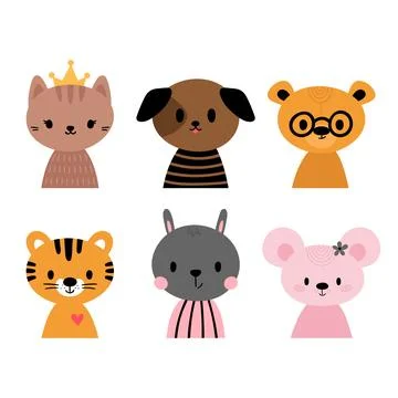 Cute cartoon animals for invitations, postcards, nursery, poster, t-shirt. .. Stock Illustration
