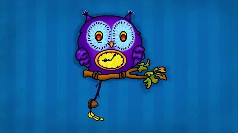 Cute cartoon animation of hand drawn 2d flat children's clock in shape of violet Stock Footage 239255390