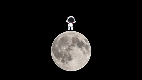 Cute cartoon astronaut floating and waving above the full moon in space 動画素材 341811902