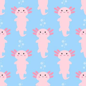 Cute cartoon axolotl. Seamless pattern. Vector. Stock Illustration