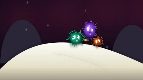 Cute Cartoon Bacteria Characters Camping Around A Small Fire 2D Animation Stock Footage 340604140