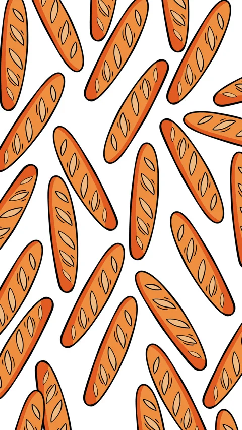 Cute Cartoon Baguette Bread Pattern Animation Background  Seamless Bakery Fo Stock Footage 348154728