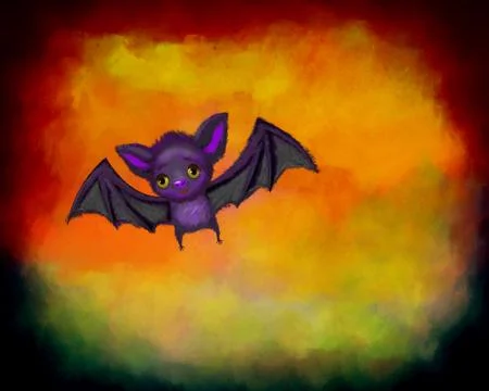 Cute cartoon of a a bat flying Ilustración de archivo