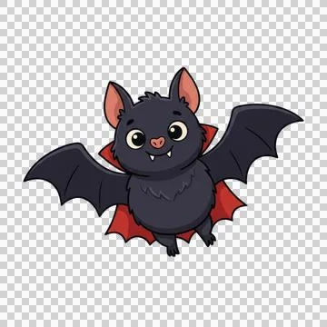 Cute cartoon bat in a red cape flying against a clean background with open .. Stock Illustration