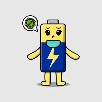 Cute cartoon Battery using mask to prevent virus Stock Illustration