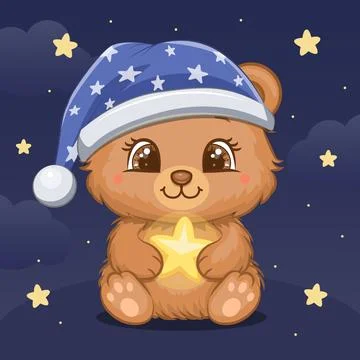Cute cartoon Bear and shining star. Stock Illustration