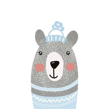 Cute cartoon bear in a blue hat and scarf isolated on white Stock Illustration