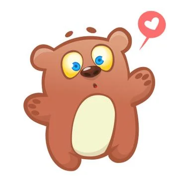 Cute cartoon bear character. Vector illustration of a bear waving hand. Isola Stock Illustration