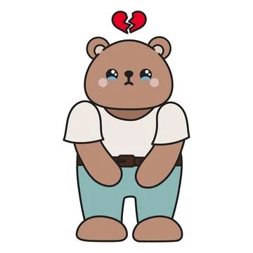 Cute cartoon bear is crying. with a broken heart Stock Illustration