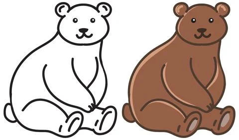 Cute Cartoon Bear Doodle Vector Illustration in Line Art and Color Stock Illustration