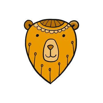 Cute cartoon bear face. Hand-drawn vector illustration in Scandinavian style Stock Illustration