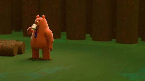 Cute cartoon bear in forest drinking from #1 Dad mug, wearing tie and enjoy.. Ilustración de archivo