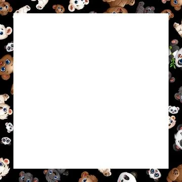 Cute Cartoon Bear Pattern Frame with Central White Copy Space イラスト素材