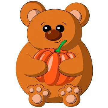 Cute cartoon Bear with Pumpkin. Draw illustration in color Illustrazione stock