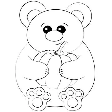 Cute cartoon Bear with Pumpkin. Draw illustration in black and white Illustrazione stock