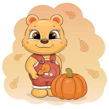 A cute cartoon Bear with pumpkin. Stock Illustration